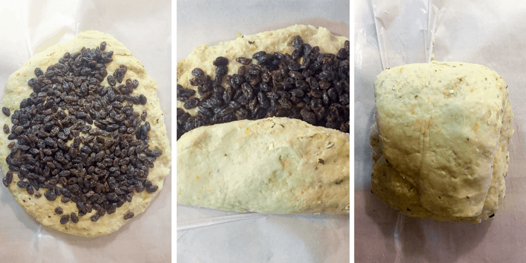 Stollen dough with dried fruit or raisins